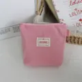Pink plaid nylon mini zipper pouch, portable coin purse and headphone storage bag for women. - M / Pink