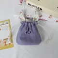 Omorfi mof pougki me kordoni kai afta kouneliou kai kentyma gia mikra doro antikeimena. - 12*18cm / Μοβ Νωθρό Κουνέλι