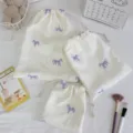 Korean style cute embroidered pony drawstring storage bags, portable travel organizer pouches. - Large Size (25x30cm) / White Background Purple Horse