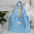 Casual blue plaid canvas tote bag, stylish large capacity daily shoulder shopping bag. - 43*9*52cm / Lake Blue Plaid