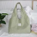 Green and white gingham shoulder tote bag, casual large capacity daily canvas handbag for women. - 43*9*52cm / Green Check