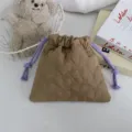 Sac cordon matelassé cœur pochette de rangement souple rembourrée avec cordons violets. - 18*16cm / Marron