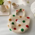 Sac à main en peluche moelleux pour femme, petit cabas d'hiver avec des pois colorés. - Pois Colorés