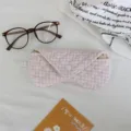 Soft quilted padded glasses case in pink gingham, anti-scratch portable storage for sunglasses. - Light Pink Plaid