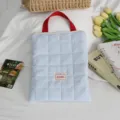 Light blue quilted laptop sleeve bag with red handle soft padded tablet protective case - 25*30cm / Light Blue Plaid
