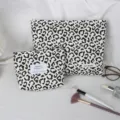 Trousse de maquillage imprimé léopard vintage en toile pochette de rangement élégante femme - Ensemble deux pièces / Ensemble Blanc Crème Léopard