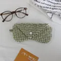 Soft quilted padded glasses case in green gingham, anti-scratch portable storage bag. - Green Check