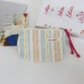 Cute canvas coin purse with vertical dot stripes, pink braided lanyard and zipper closure. - 16*2*10 cm / Beige Ethnic Stripes