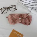 Soft quilted plaid glasses case, portable padded sunglasses storage bag with snap button. - Red and Yellow Gingham