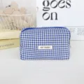 Blau-weiß karierte Kosmetiktasche, süße Make-up-Tasche für Reisen, großes Federmäppchen für Alltag. - 16*8*9cm / Königsblau Kariert