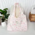 Korean aesthetic cute cartoon printed tote bag large capacity casual shoulder bag for girls - Pink Plaid Cat