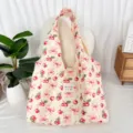 Korean cartoon cherry bow print tote bag large capacity student shoulder bag casual aesthetic style - Cherry