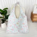 Korean cute cartoon print canvas tote bag large capacity casual shoulder bag for girls - Blue Plaid Cat