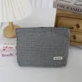 Korean style black and white plaid cosmetic bag, portable makeup storage pouch, detailed view. - 27*5*18cm / Black Check