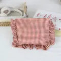 Rot-weiße karierte Kosmetiktasche mit Rüschen, süße tragbare Make-up-Clutch für den Alltag. - Rot-Gelbes Gingham