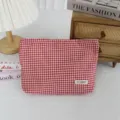 Red white gingham cosmetic bag detail, cute plaid fabric makeup pouch for daily travel. - 27*5*18cm / Red White Plaid