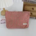 Korean style plaid fabric cosmetic bag, portable travel wash storage pouch for daily use. - 27*5*18cm / Red and Yellow Gingham