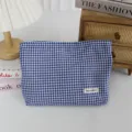 Borsa cosmetica a quadri blu e bianchi stile coreano, custodia portatile da viaggio make up. - 27*5*18cm / Quadri Blu Reale