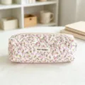 Roze bloemen gewatteerde cosmetische tas grote capaciteit etui schattige schrijfwaren - Regular Fit / Lichtroze Bloemen Etui