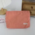 Borsa cosmetica in tessuto a quadri rosso e bianco stile coreano pochette portaoggetti da viaggio - 27*5*18cm / Griglia Arancione