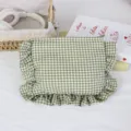 Gruen weiss karierte Kosmetiktasche mit schicken Volants, tragbare Make-up-Tasche chic. - Grünes Karo