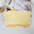 Gelbe Karo Rüschen Kosmetiktasche, süße tragbare Make-up Tasche für Reise und Hautpflege Aufbewahrung. - Gelb Kariert