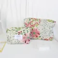 Vintage floral jacquard makeup bag detail, portable cosmetic pouch for women storage. - Assorted Elements / Fluorescent Cosmos Beige