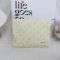 Corduroy floral cosmetic bag with zipper, cute small makeup pouch for travel daily use. - Cream Blue-Purple Floral Cosmetic Bag