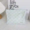 Corduroy floral cosmetic bag with zipper and label, portable makeup pouch for daily use. - Light Green White Floral Cosmetic Bag