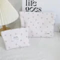 Cute corduroy makeup pouch with bow pattern portable cosmetic storage organizer bag - Light Pink Grey Bow Set