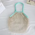 Gewebte Netztasche Detail, mintgrüne Griffe, große Kapazität Strand Aufbewahrung. - Mintgrün