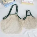 Baumwollnetz Einkaufstasche, wiederverwendbare Netz Tasche mit gründen Griffen, 2er Set. - Dunkelgrün