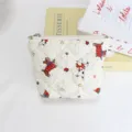 Cute quilted cartoon makeup bag with zipper, soft portable coin purse and storage pouch. - Cartoon Print / Beige Dog