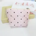 Cute quilted heart makeup pouch with zipper, pink kawaii coin purse for daily cosmetic storage. - Pink Polka Dot Heart