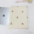 Quilted tablet sleeve detail, beige pouch with cute mushroom embroidery, soft inner lining. - Beige Embroidered Mushroom Style