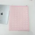Pink quilted heart tablet sleeve detail shot, soft cute laptop storage pouch with zipper. - Light Pink Quilted Heart Style