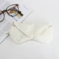 Soft quilted padded glasses case with bow embossing, portable snap closure protective pouch. - Cream Bow Embossed
