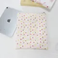 Pink quilted tablet pouch detail featuring cute strawberry and bear pattern, soft aesthetic design. - Light Pink Strawberry Heart Plaid Style
