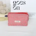Red and white plaid makeup pouch detailed view, large capacity cosmetic bag for daily storage. - 16*8*9cm / Red White Plaid