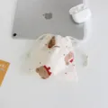 Detalle bolsa cordón algodón, lindo estampado oso, estética minimalista foto escritorio plano. - 15.5x14cm / Almacenamiento Oso Pequeño