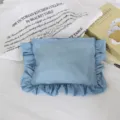 Wasserdichte Nylon Kosmetiktasche im Karomuster mit Rüschen, tragbare Reisetasche. - Blau