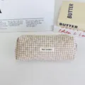 Trousse à crayons matelassée mignonne pour femmes, sac de rangement de papeterie portable. - 19x6x7cm / Khaki Carreaux