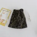 Black gold embroidered drawstring pouch mini jewelry cosmetic storage gift bag chic style - Black Base Gold Thread Lace