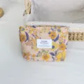 Vintage floral embossed makeup pouch, portable canvas cosmetic bag for women daily storage. - Lipstick Pouch / Yellow Orange Jacquard