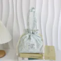 Bolso de mano con cordón de pana floral linda bolsa de almacenamiento portátil estilo dulce casual - Verde Claro Flores Blancas