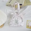 Floral corduroy drawstring handbag detail, cute portable daily storage pouch for women. - Purple Pink Small Floral