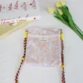 Blumen-Leinen-Umhaengetasche mit verstellbaren bunten Straps, suesse Mini-Damenschultertasche. - Hase Tulpe Rosa Lila