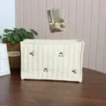 Korean ins style quilted fabric storage box with cute mushroom embroidery for desktop tidy. - Basket: Quilted Mushroom Embroidery