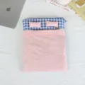 Cute bed shaped quilted tablet sleeve soft shockproof laptop bag detail view with pillow and blanket. - Pink with White Polka Dots