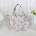 Retro butterfly canvas lunch bag, large capacity handbag for women, cute daily tote bag. - Pink Butterfly